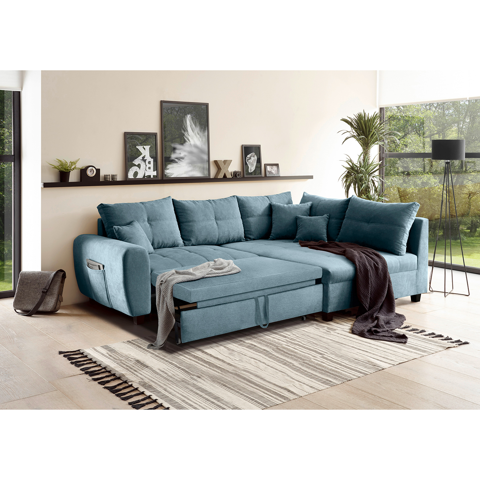 Ecksofa - denim - Liegefunktion - Recamiere rechts