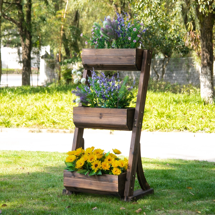 Outsunny Pflanzenregal mit 3 Stufen braun