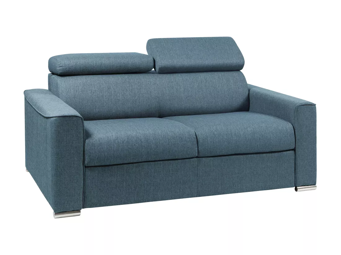 Canapé 2 places convertible express en tissu bleu - couchage 120 cm - Matelas 16 cm mémoire de forme VIZIR