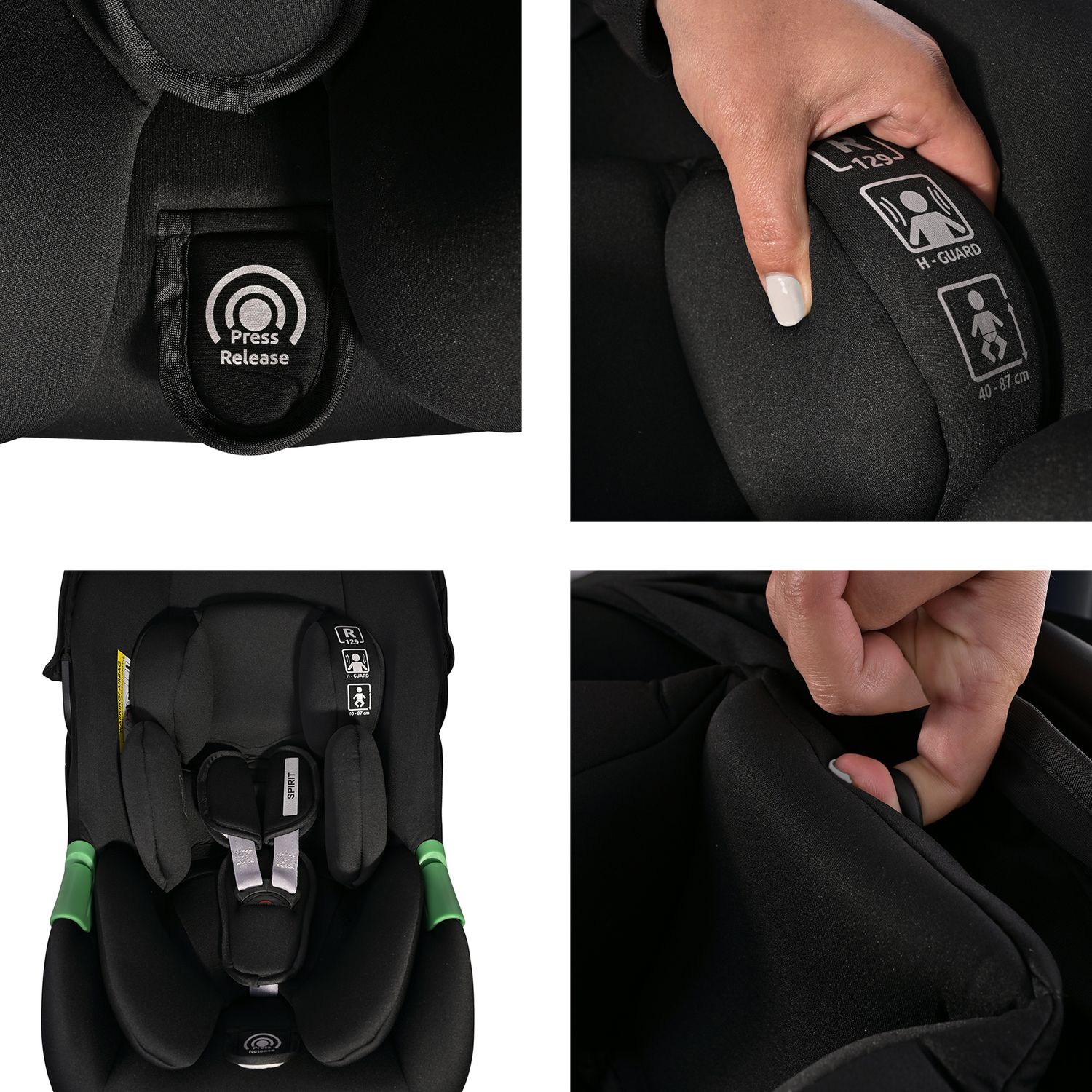 Lorelli Babyschale i-Size Spirit (40 - 87 cm) verstellbare Kopfstütze, Faltdach schwarz