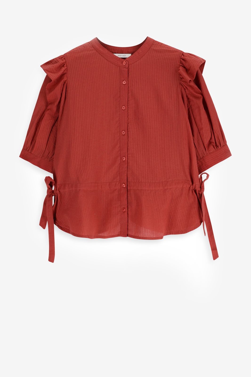 Rode blouse met ruffle details