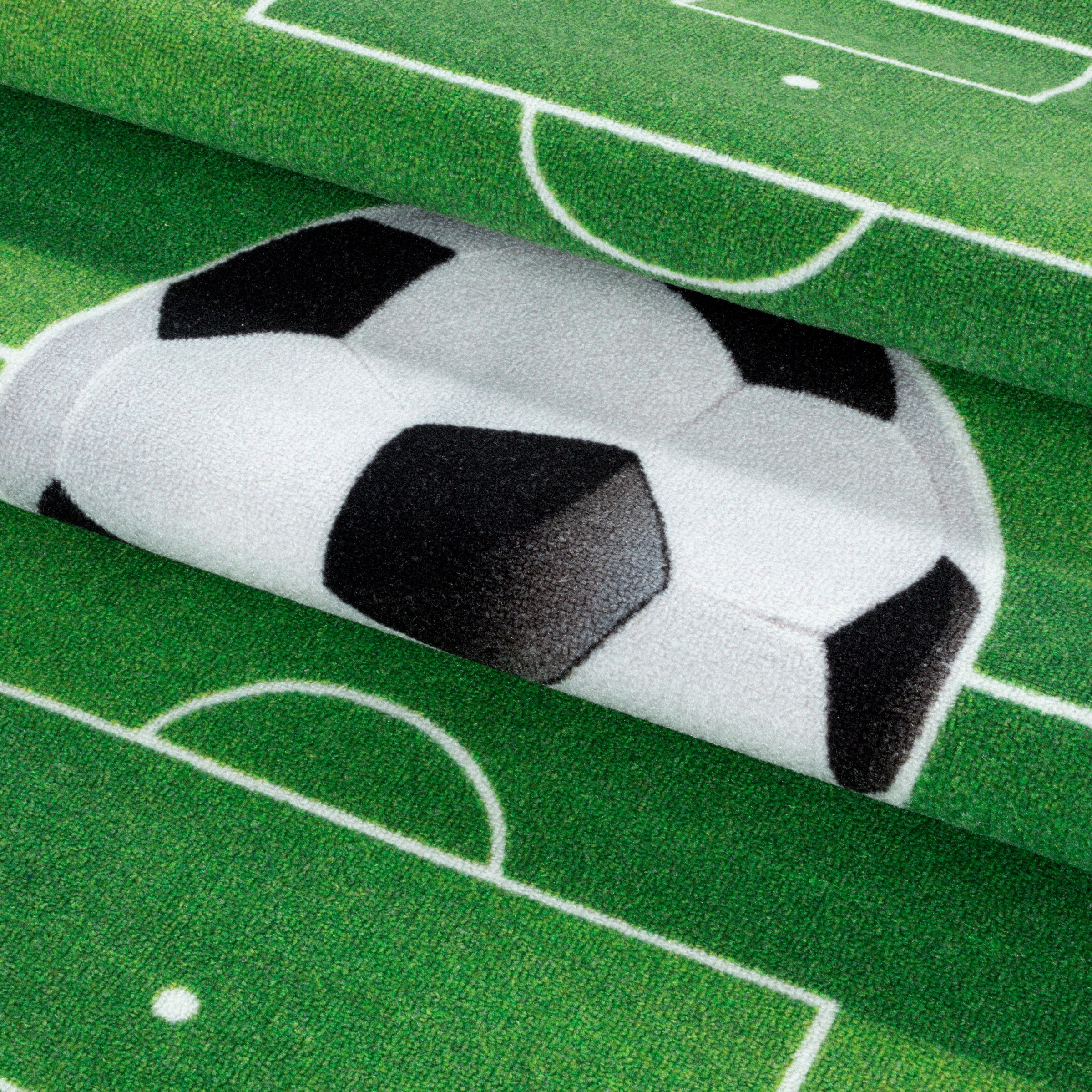 Ayyildiz Teppiche Kinderteppich »PLAY 2911« rechteckig 6 mm Höhe robuster Kurzflor, Spielteppich, Fussball, Rasen, Kinderzimmer