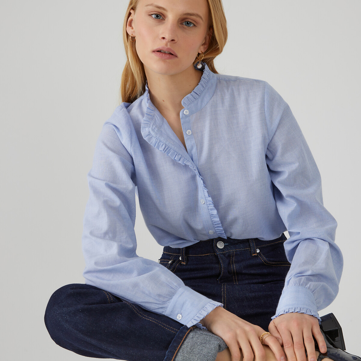 COLEÇÃO LA REDOUTE<br>Blusa com gola alta e babado, mangas compridas
