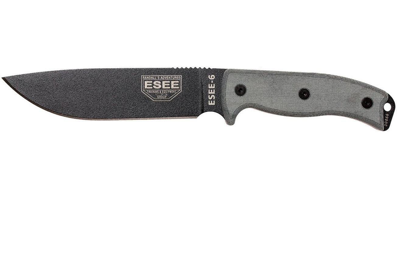 ESEE Model 6 black blade, grey handle 6P-B met zwarte schede   riemclip