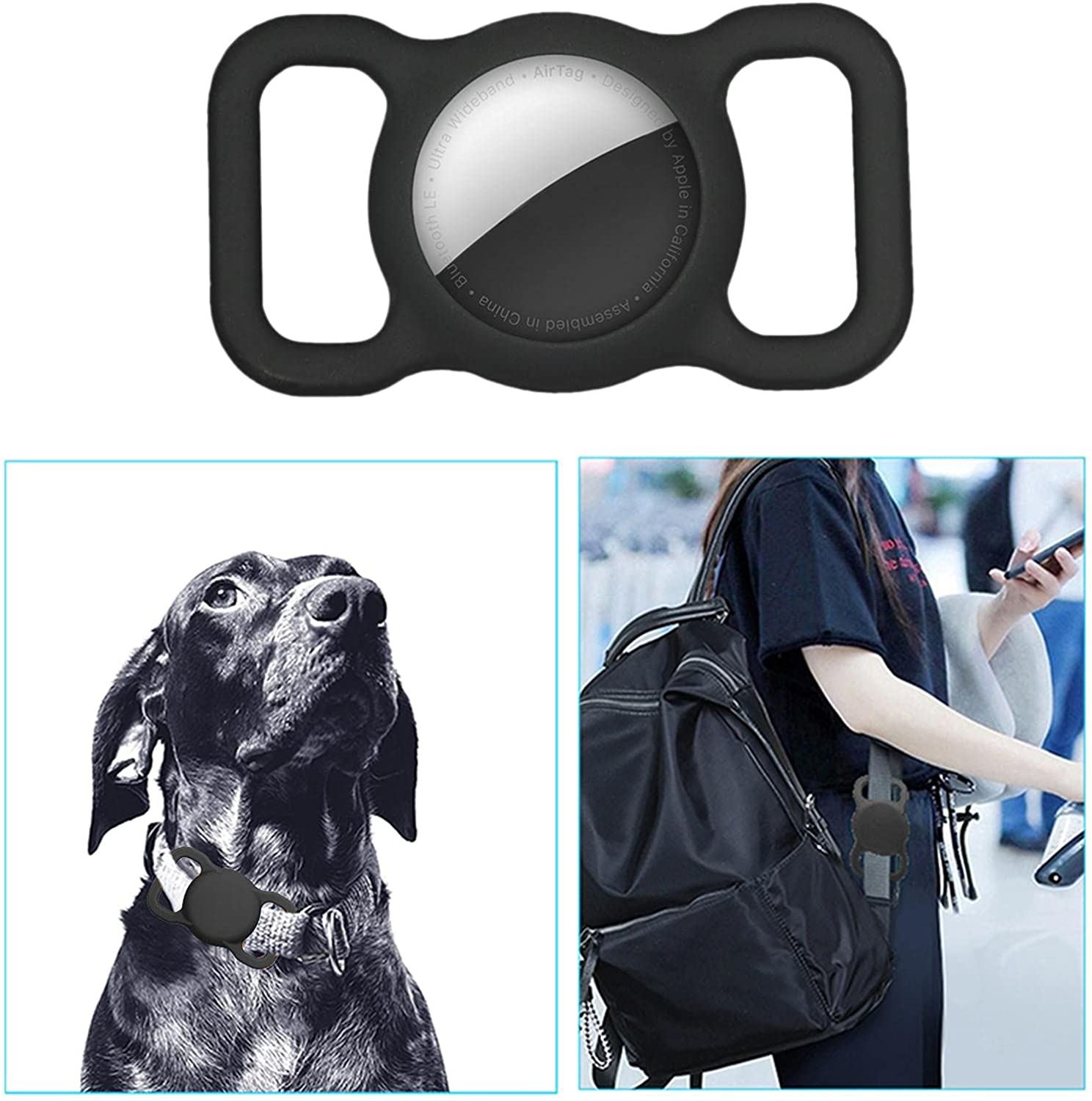 Apple AirTag Silikon Case Hülle Halsband Halterung für Haustiere (Hund / Katze) - Dunkelblau