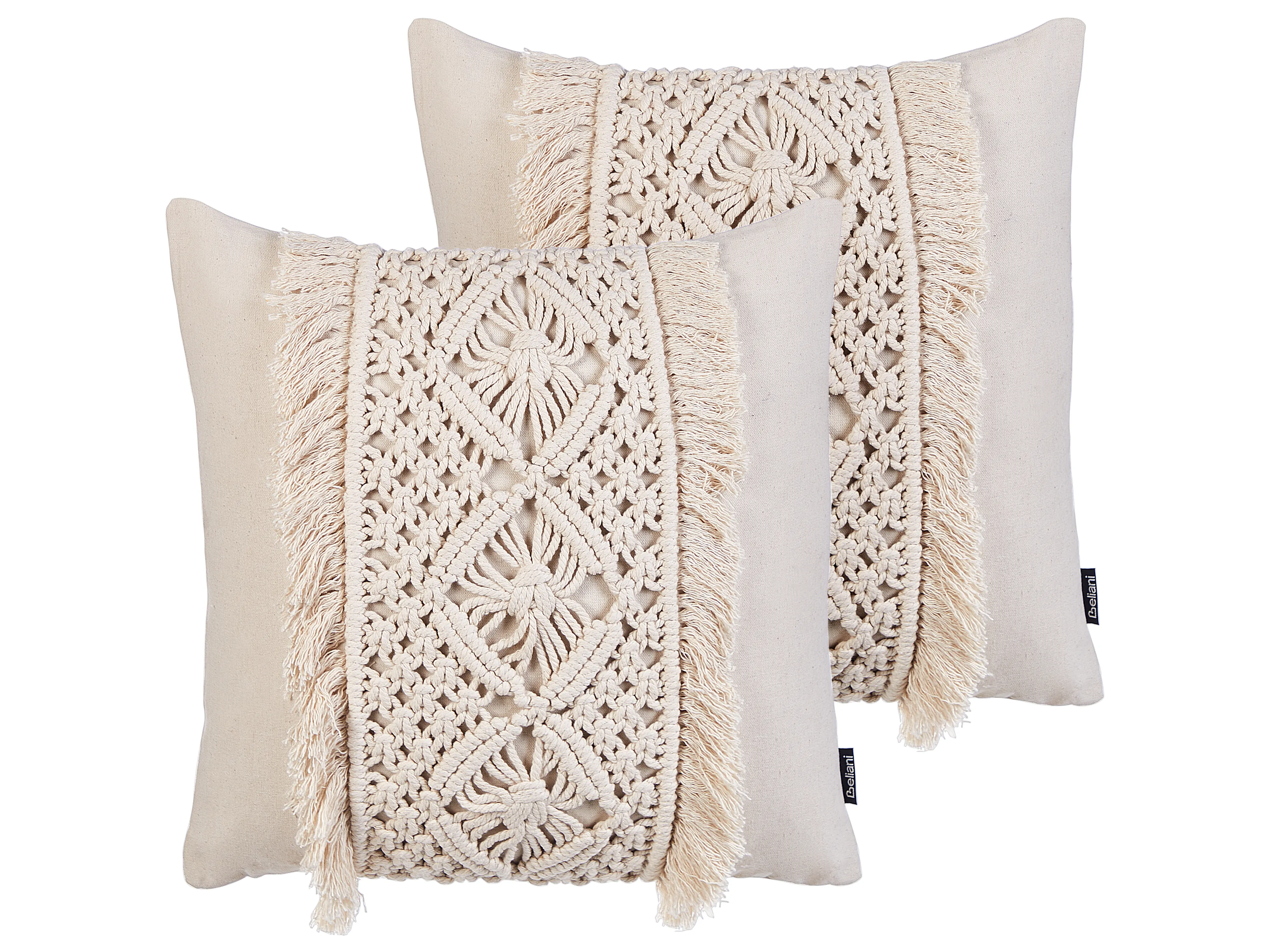 Set van 2 sierkussens KALAM Katoen 45 x 45 cm Lichtbeige geometrisch patroon