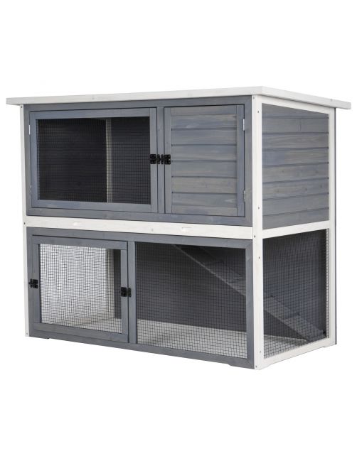 Adori Konijnenhok Ozzy - Dierenverblijf - 140x70x111 cm Lichtgrijs Wit