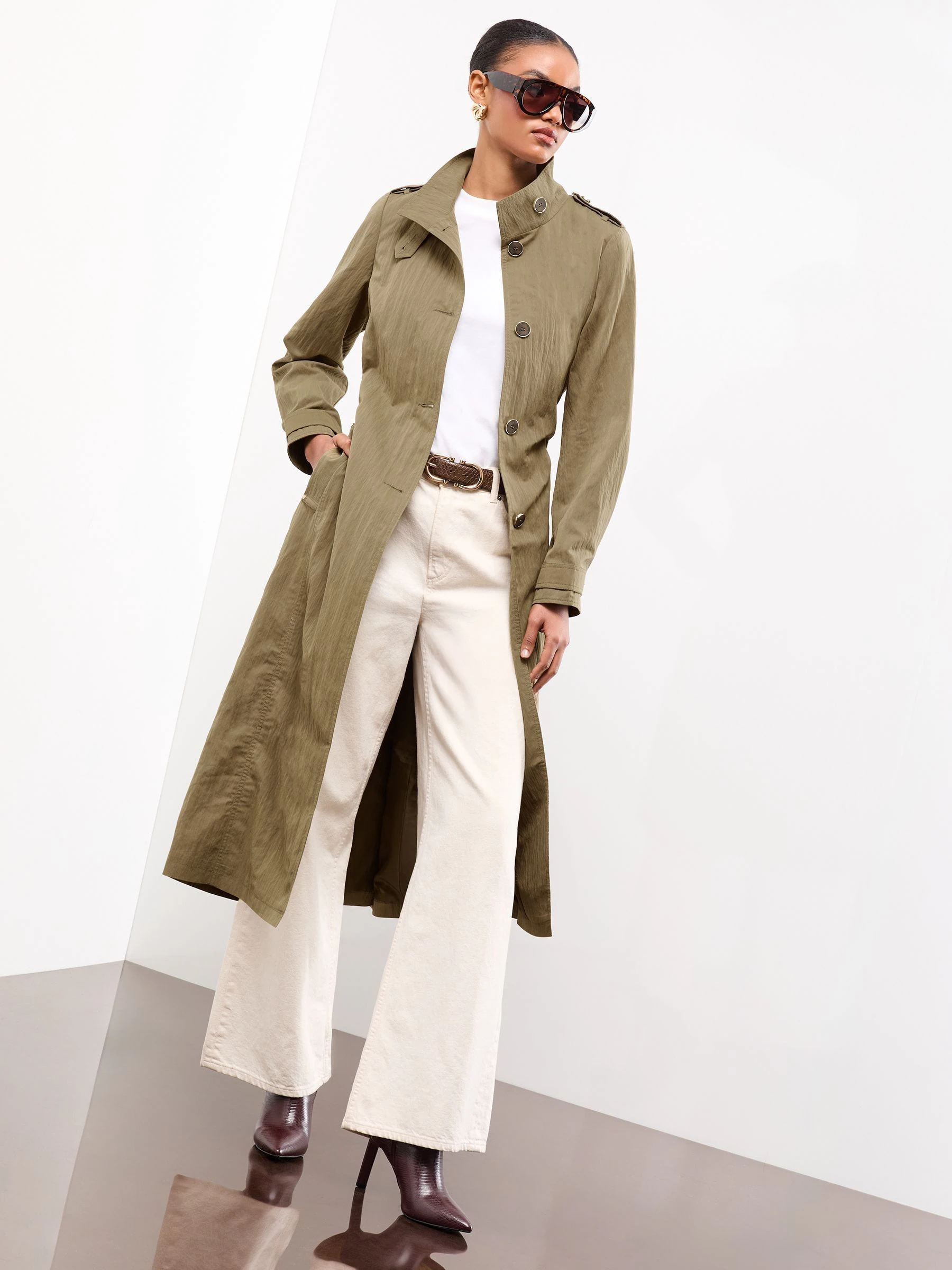 Lipsy Trenchcoat met blousonmouwen en papertouch opstaande kraag