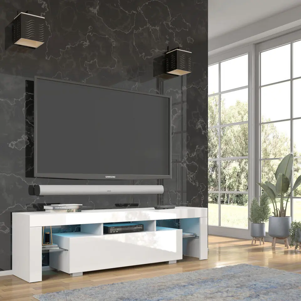 Panama TV-meubel 160 x 45 x 35 cm Glanzend witte fronten met verlichting
