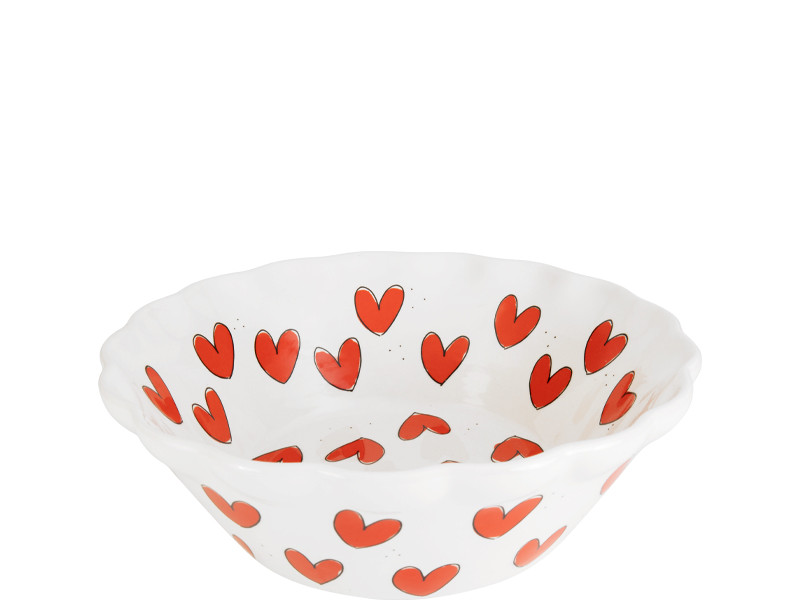 Schaal met wave rand 23.5cm Valentijn Rode Hartjes