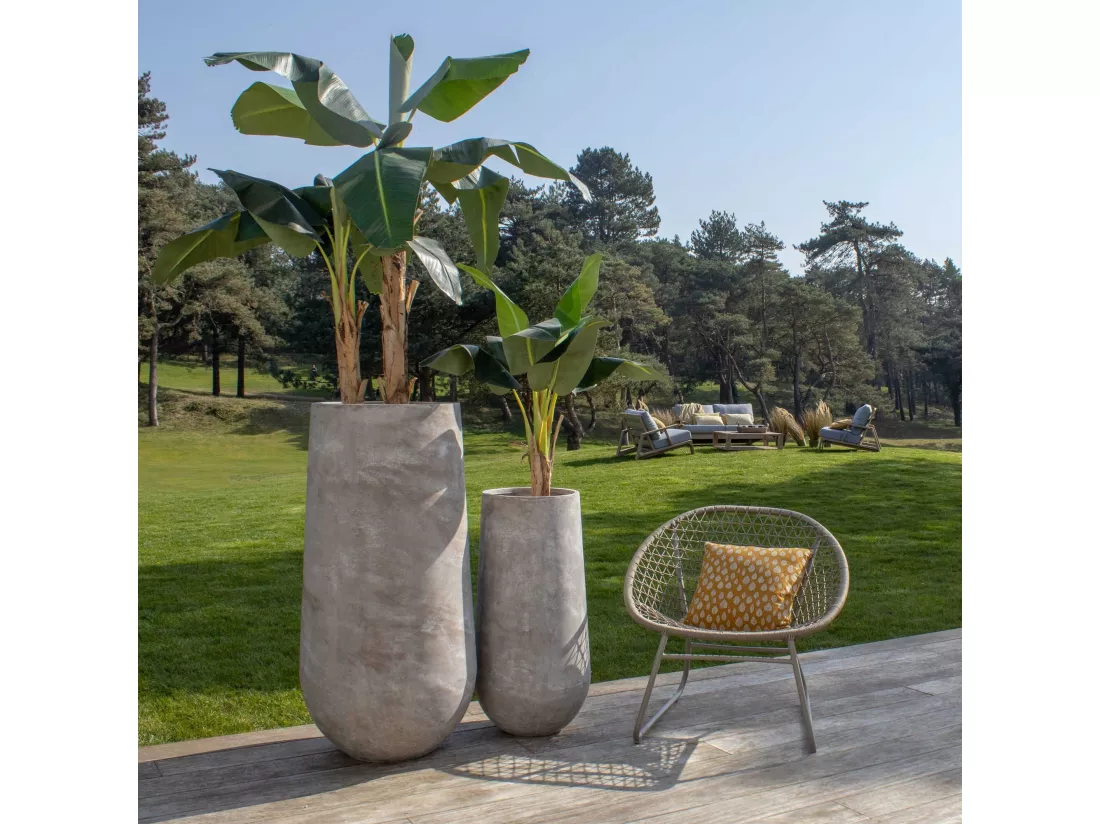 Now's Home - Set2 Pots Ronds En Fibre D'argile Taupe D40xht80 Et D55xht110cm Faro