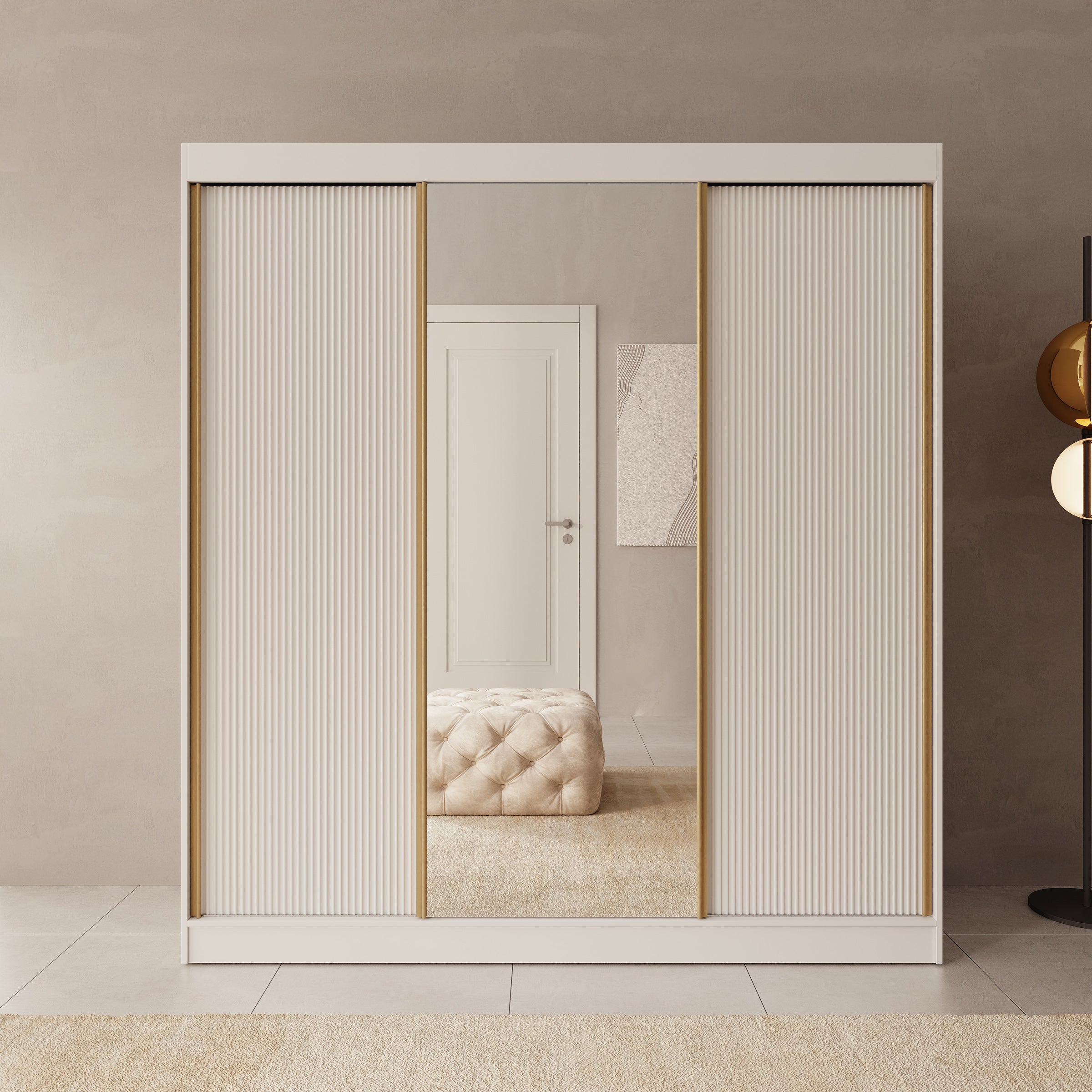 Tavares - Kledingkast 3 schuifdeuren - Wit - 200x60x216 cm