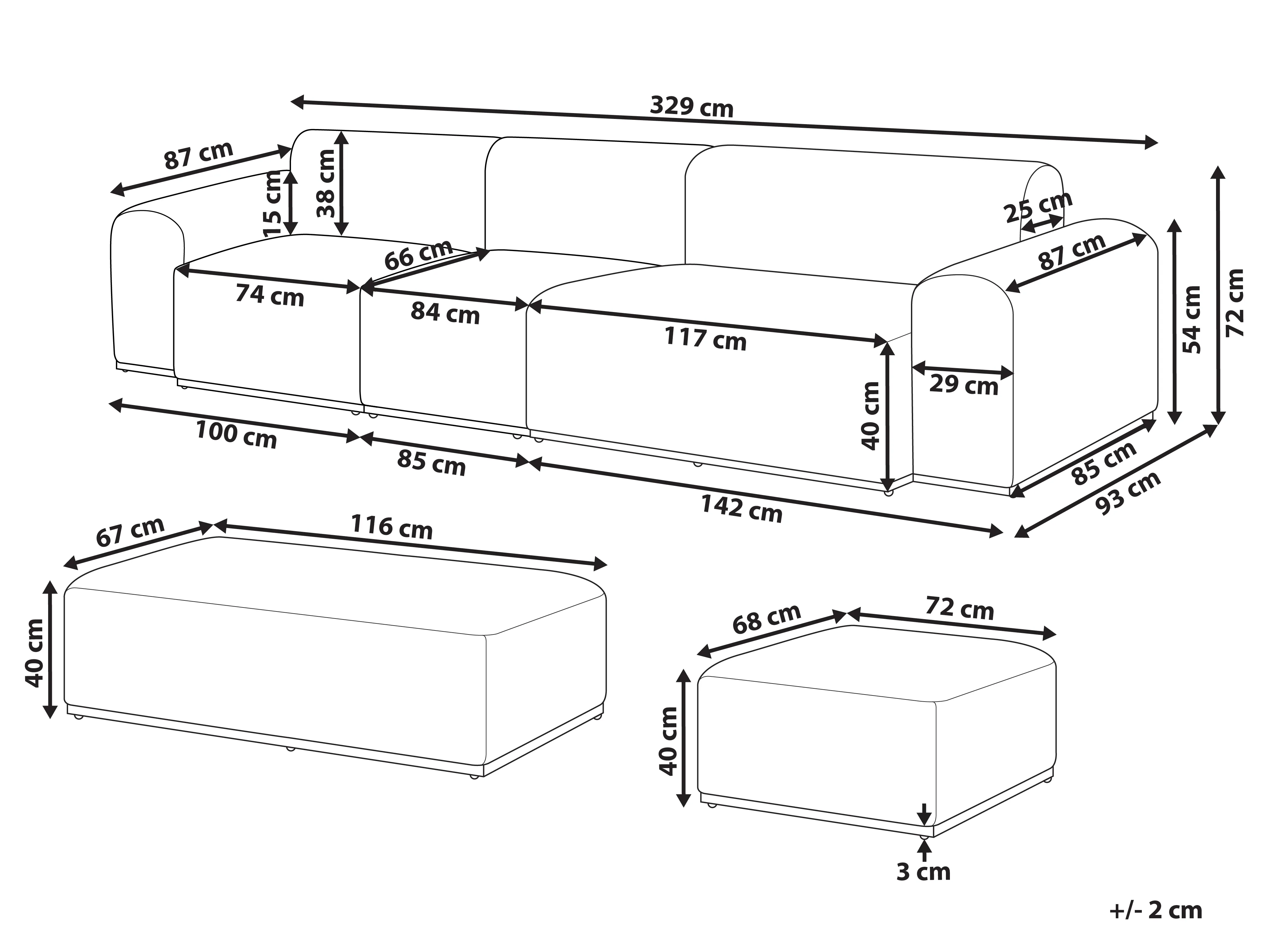 Tuin loungebank met ottomaan 7-zits BATTIFOLLO modulair Beige