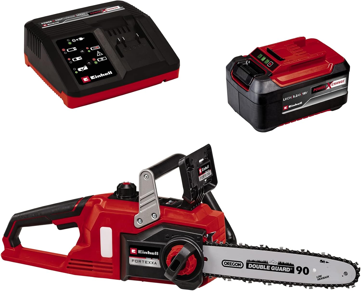 Einhell Akku-Kettensäge FORTEXXA 18/30 Power X-Change (18V, Brushless, 30 cm Schwert, max. 4.300 min-1, inkl. 5,2 Ah Akku und Fastcharger)