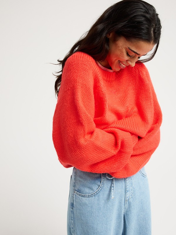 One In School Pull à col rond Rouge Femme