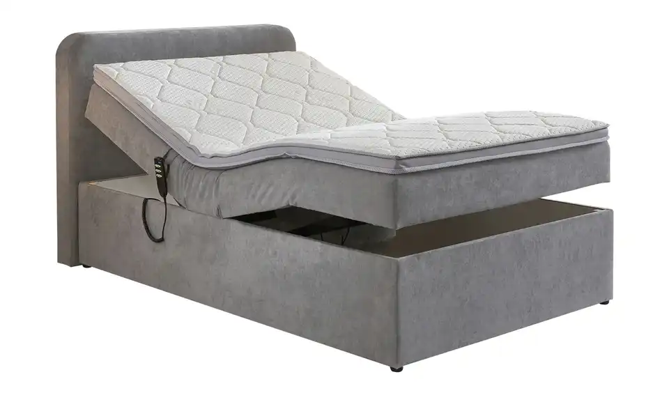 Boxbett elektrisch mit Stauraum Hellgrau 100 cm