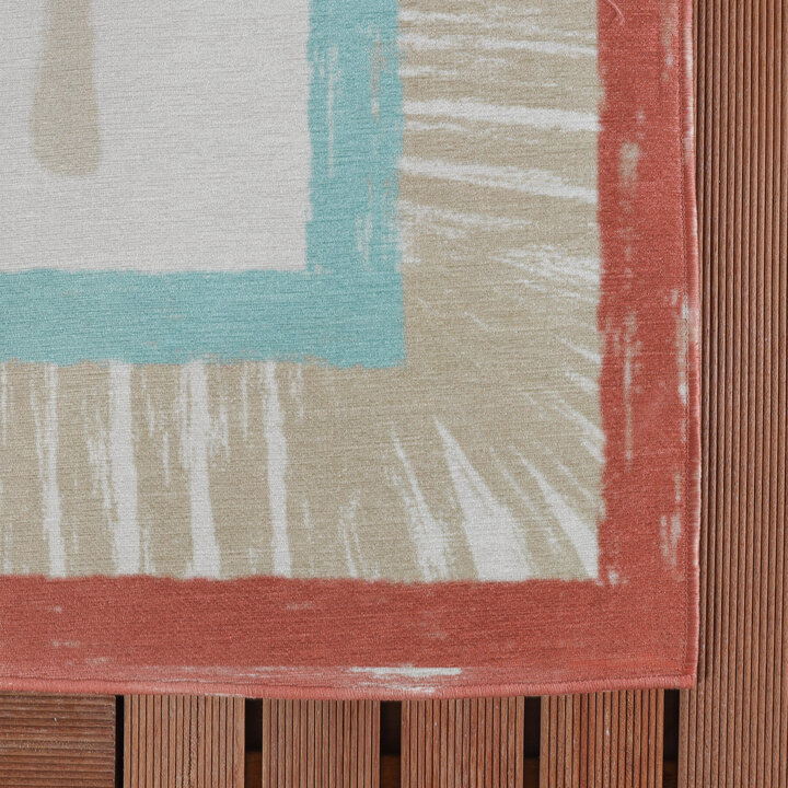 Buitenvloerkleed - Oasis Palm Blauw/Rood | OEKO-TEX & Wasbaar
