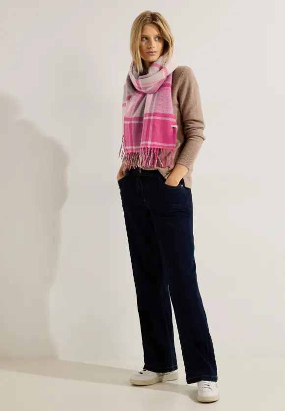 Doubleface Schal mit Fransen - cosy coral