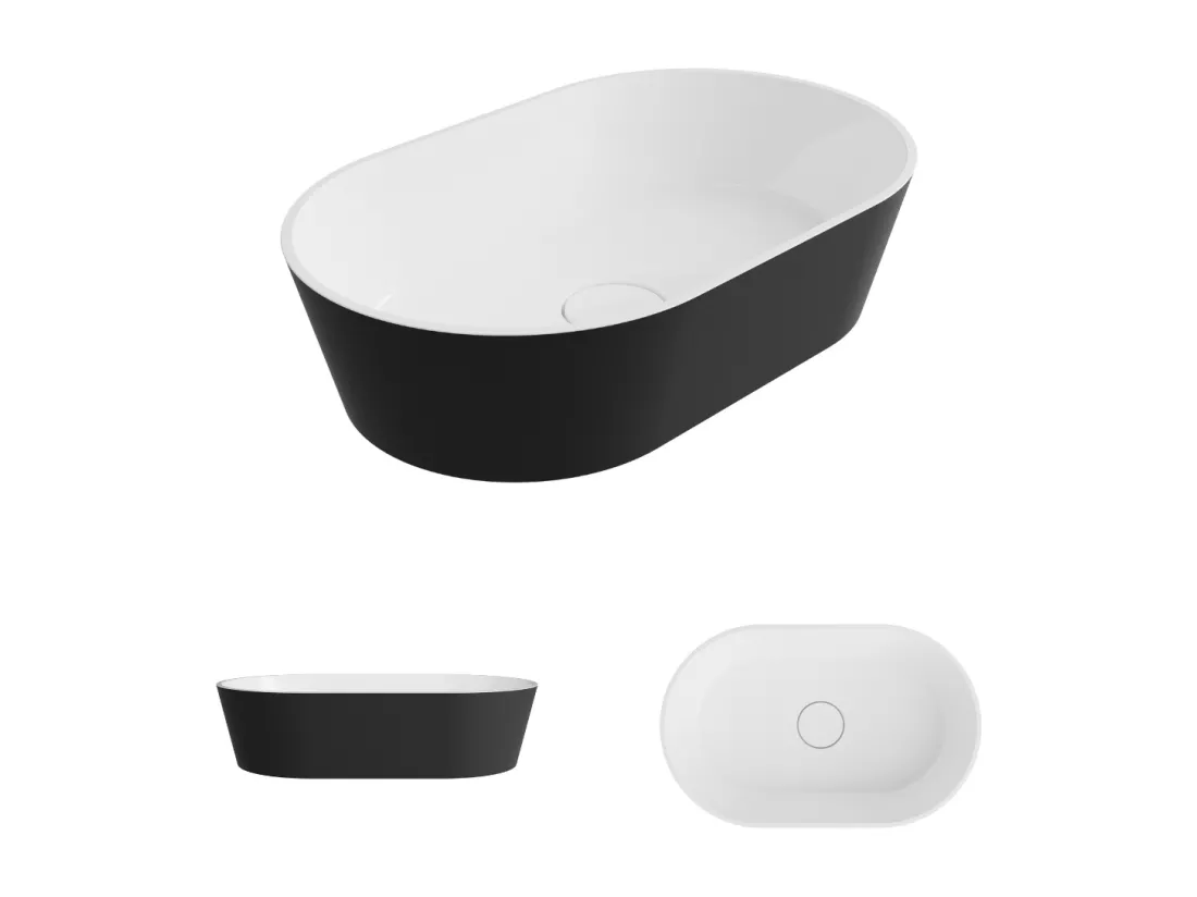 Vasque à poser KARIN - 75% Minéral Noir/Blanc Brillant Ovale 47*38*H16.6cm - LAVABERG