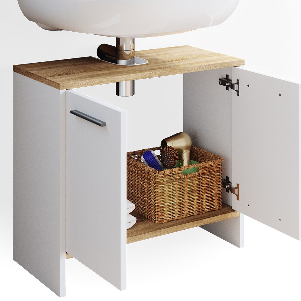 Vicco Waschtischunterschrank Badschrank Badezimmerschrank Elvio Weiß Sonoma Tür