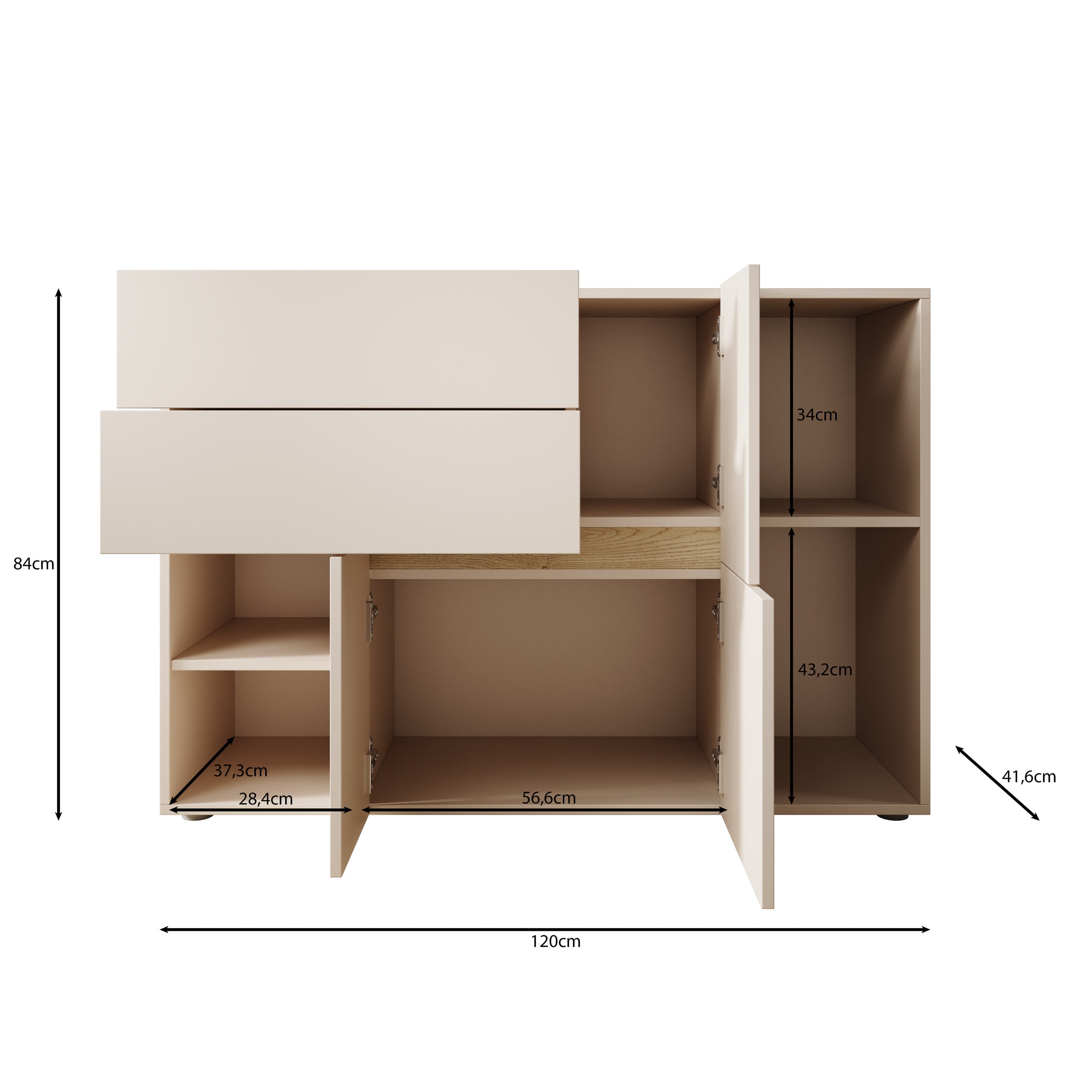 Meubella - Lombok - Dressoir - Beige - 120x42x85 cm