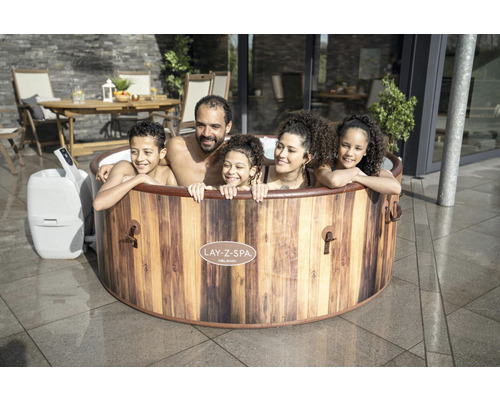 Bestway® LAY-Z-SPA® Helsinki AirJet™ opblaasbare hottub met 180 luchtjets, multifunctionele pomp, geïntegreerde verwarmingsfunctie en afsluitbare thermische afdekking, bruin