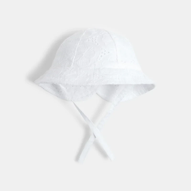Chapeau de soleil broderie anglaise blanc bébé fille Blanc