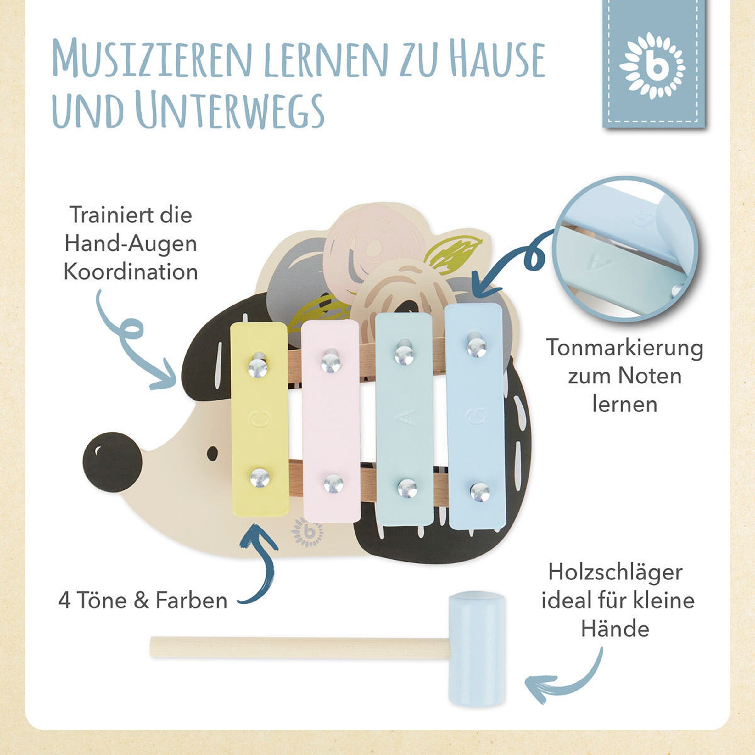 Bieco Xylophon Igel - ab 12 Monate Mehrfarbig