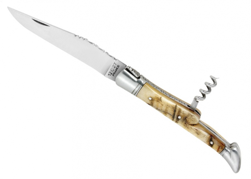 Couteau Laguiole avec un manche en Corne de bélier et tire bouchon