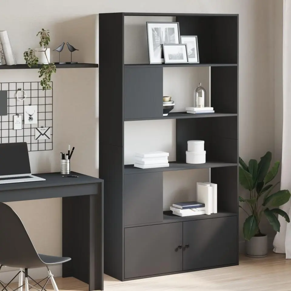 vidaXL - Boekenkast met deuren en 4 open vakken - Zwart - Hout - 100x36x189 cm