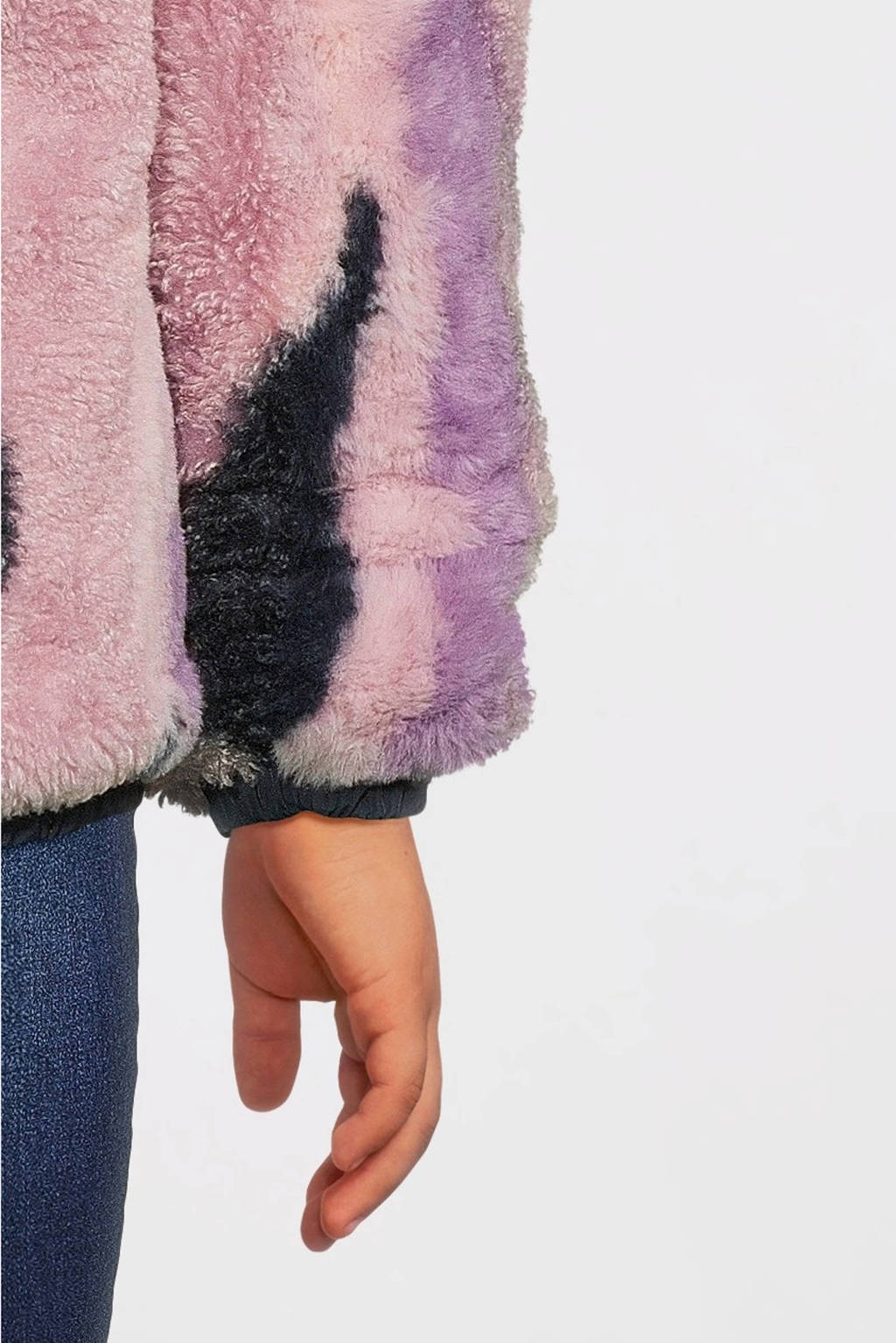B.Nosy reversible gewatteerde winterjas Jamie met all over print donkerblauw/lila/roze