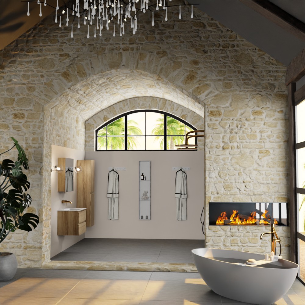Mondiaz Aivy badmeubel 60cm chai met wastafel solid surface talc midden zonder kraangat en spiegelkast