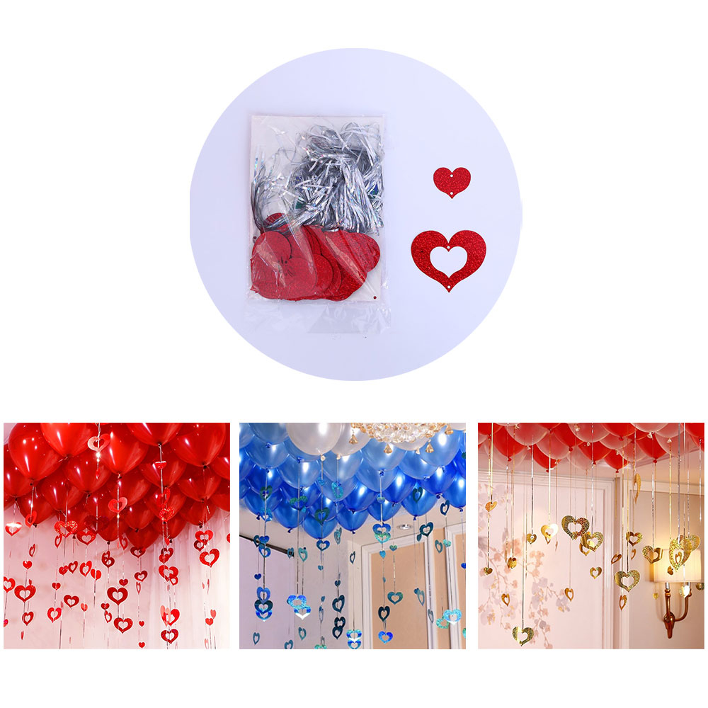 (100er Set) 100cm Ballon Anhänger Herz Girlande Vorhang Party Dekoration - Silber / Rot