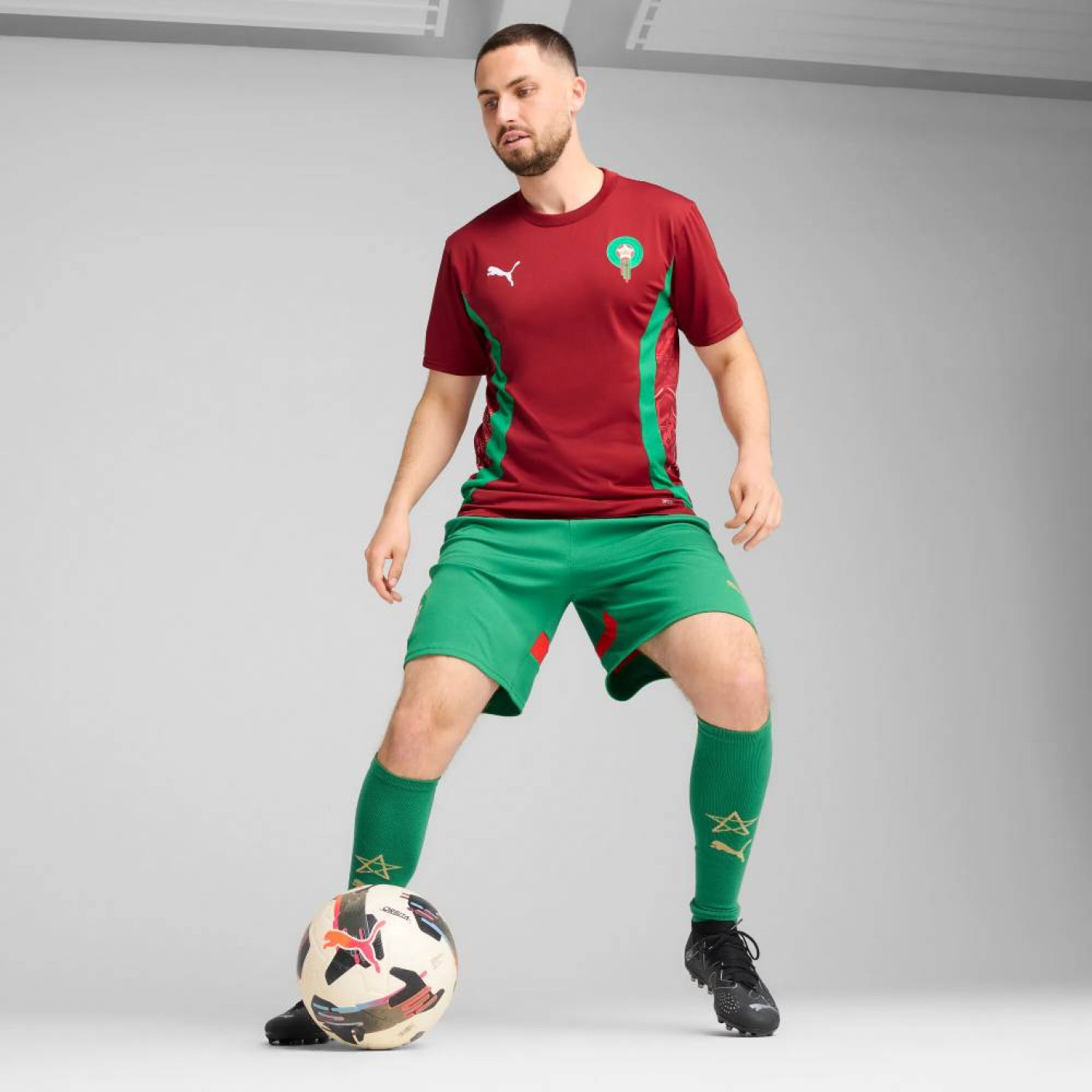 PUMA Marokko Pre-Match Trainingsshirt 2024-2026 Rood Groen