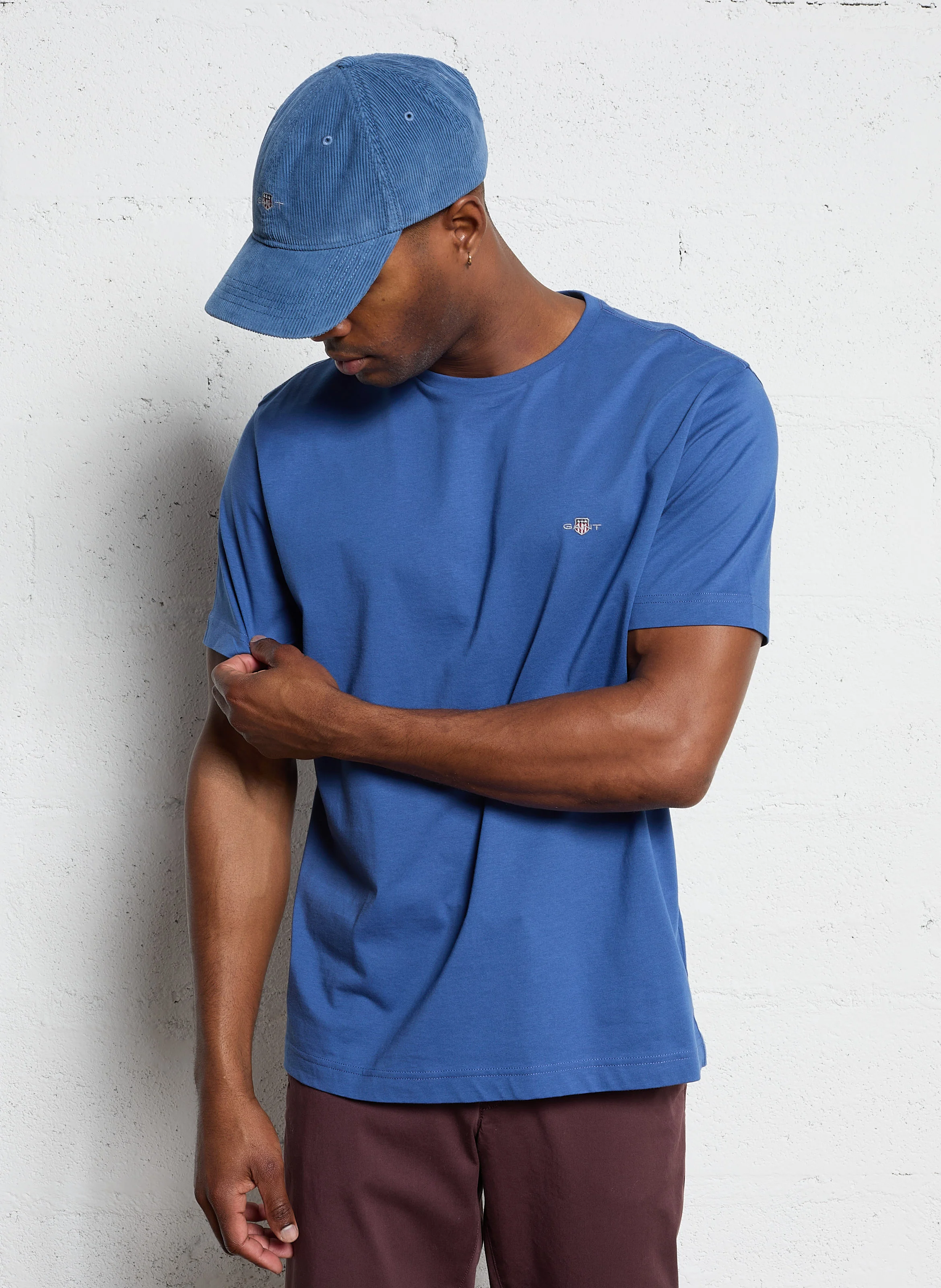 Tee-shirt col rond droit en coton | Bleu