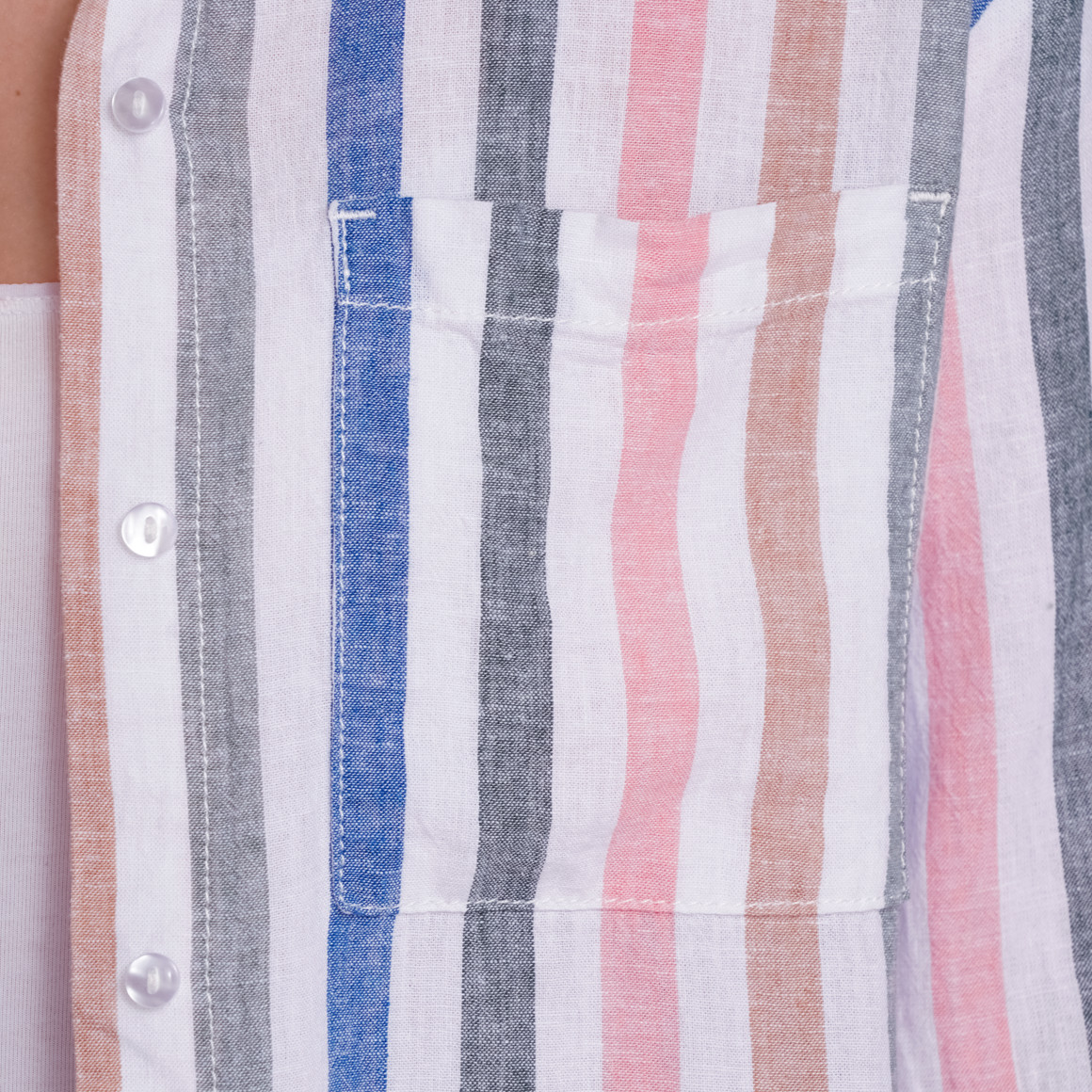 Gina Damen Leinen-Bluse mit Streifen weiss / bunt