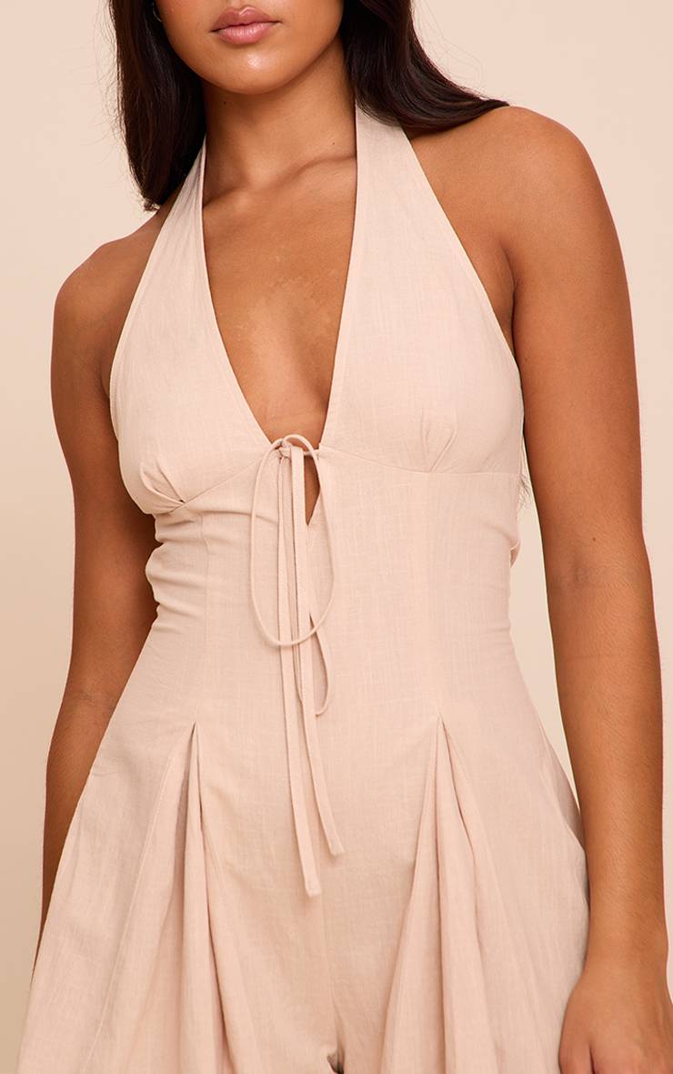 Gris Pierre Combishort Tissé À Col V Avec Détail Nœud