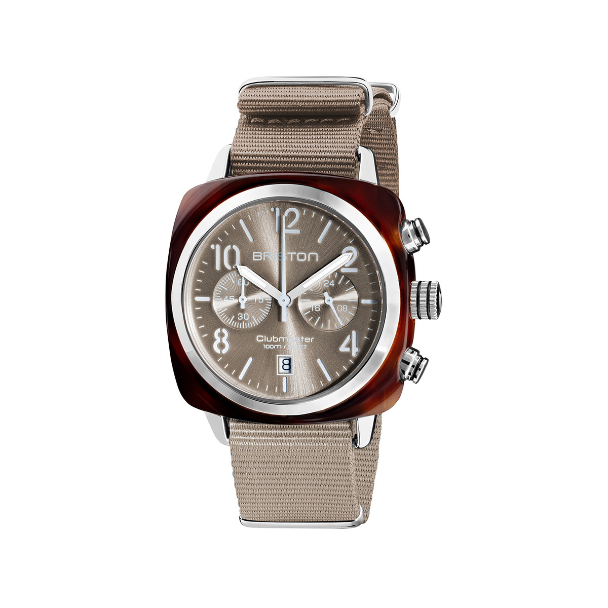 Montre BRISTON clubmaster classic chrono homme bracelet tissu taupe