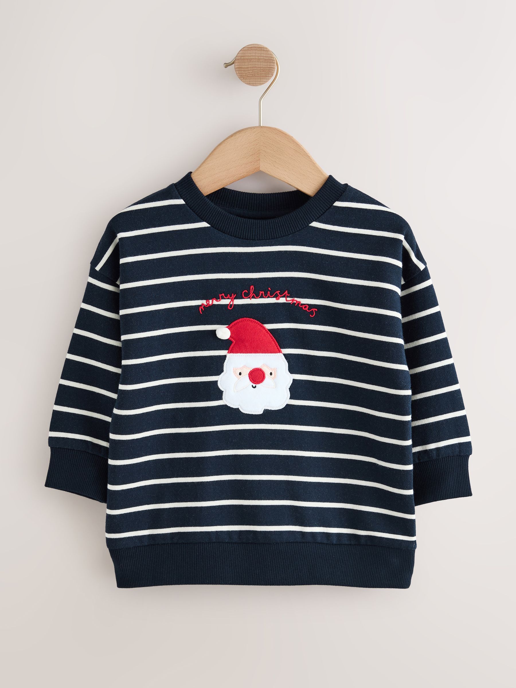 Marineblauw/Ecru Strepen - Kersttrui met ronde hals (3mnd-7jr)