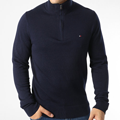 Pull Col Zippé Pima 8049 Bleu Marine