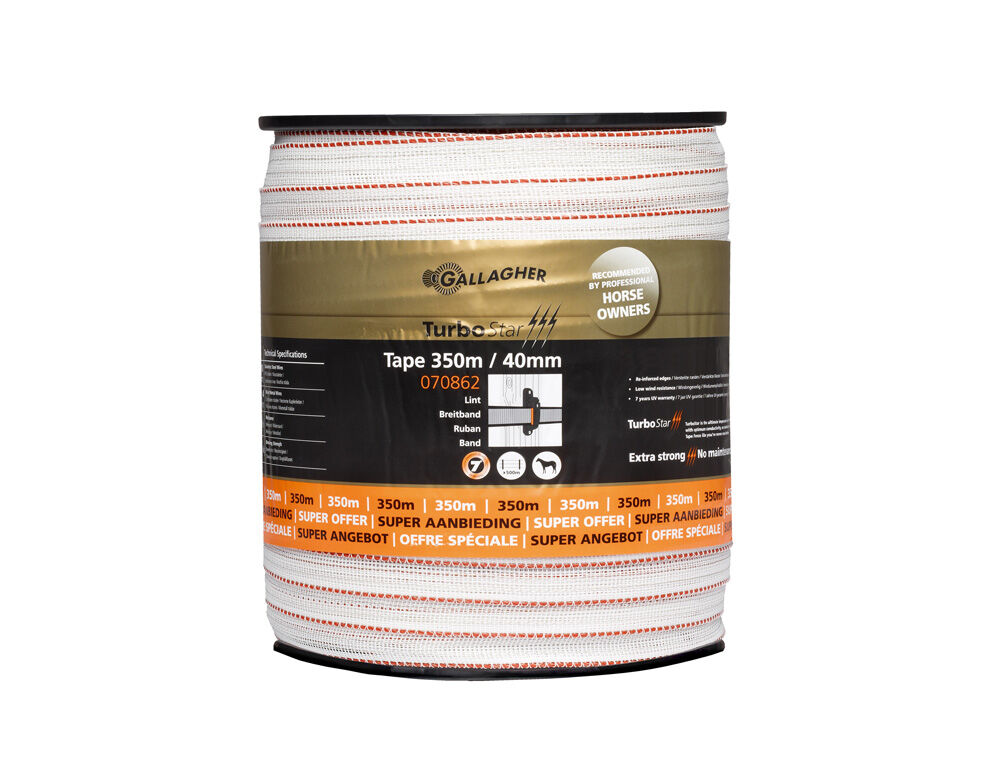 Gallagher TurboStar 40mm - Schriklint - 31.5 cm - 350 Meter - Wit - 27 cm - 20000 cm