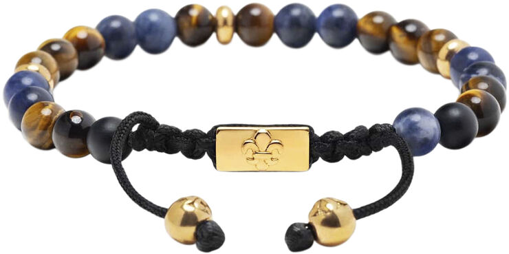Nialaya Men's Beaded Bracelet with Dumortierite, Brown Tiger Eye and Brown/blue