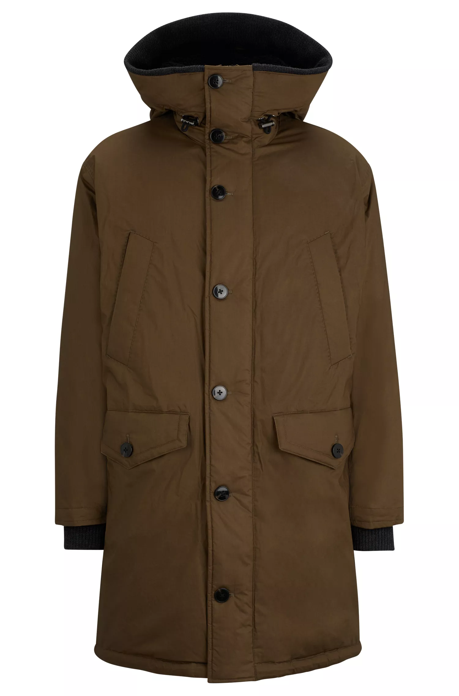 Parka BOSS Camel em mistura de algodão repelente à água com enchimento de plumas