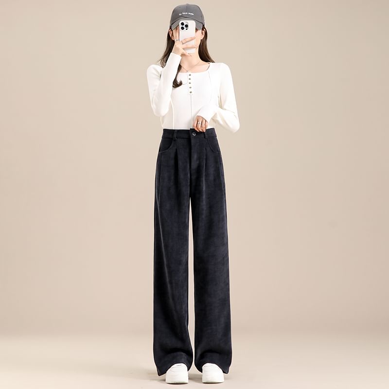evanesce - Corduroy High Rise Rib Wide Leg Broek