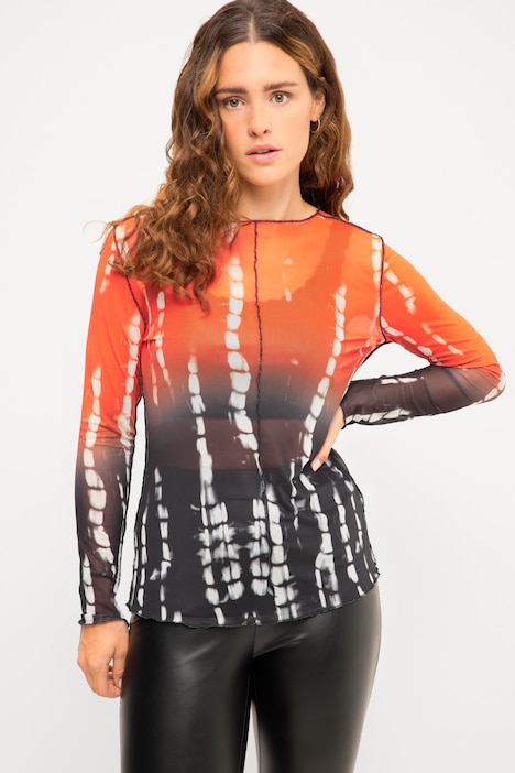 Longsleeve, Regular Fit, Mesh, Batik Print, Rundhals, Langarm