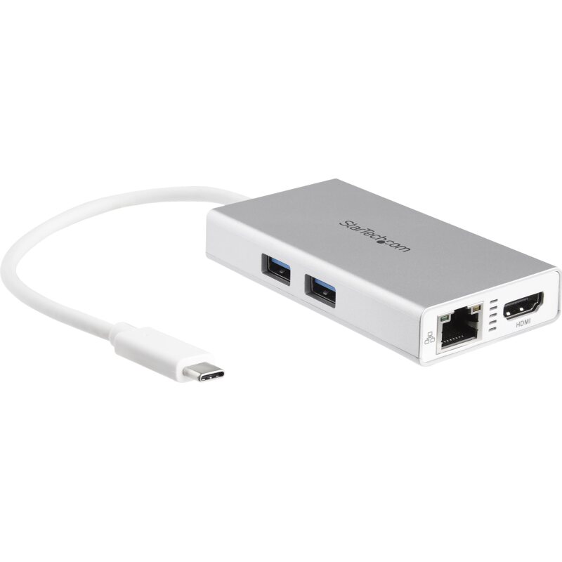 StarTech.com Adaptateur Multiport USB-C - Mini Station d'Accueil USB-C avec 4K HDMI - 60W PD Pass-Through, GbE, 2pt USB-A 3.0 Hub - Mini Dock USB Type-C pour Ordinateur Portable - Blanc