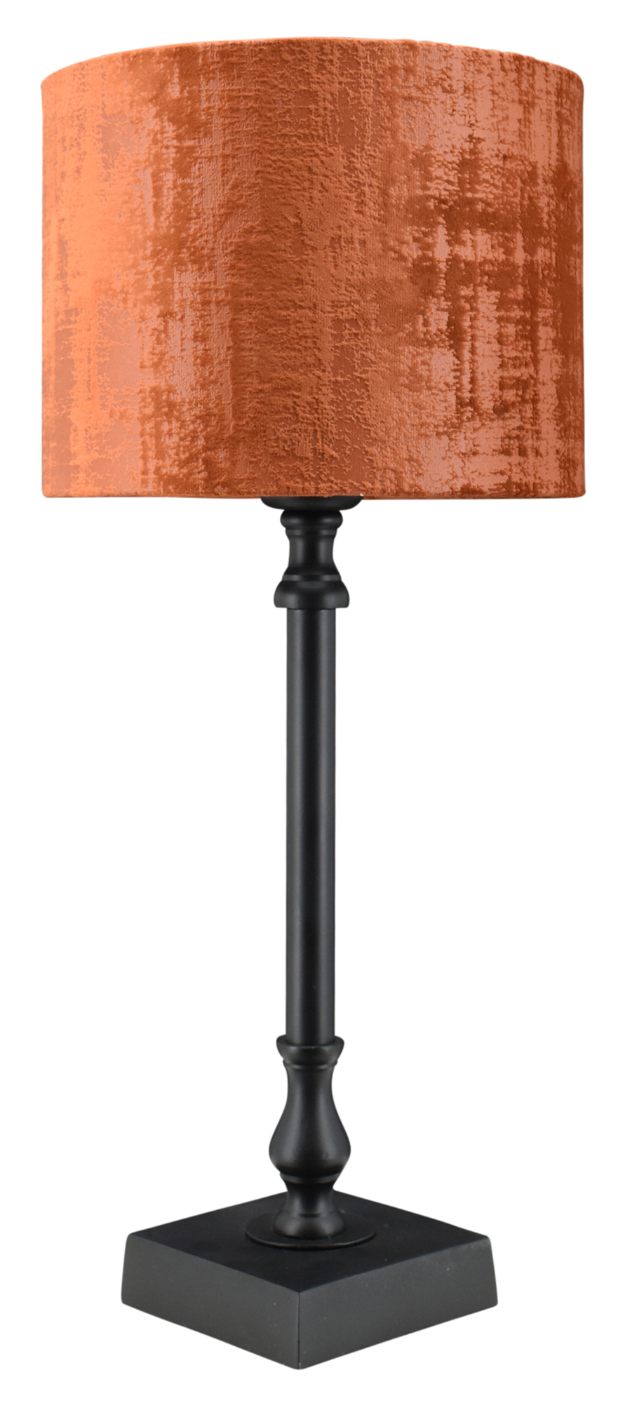 Tafellamp Sofia zwart + kap 20x20x15cm Ontario velours cognac