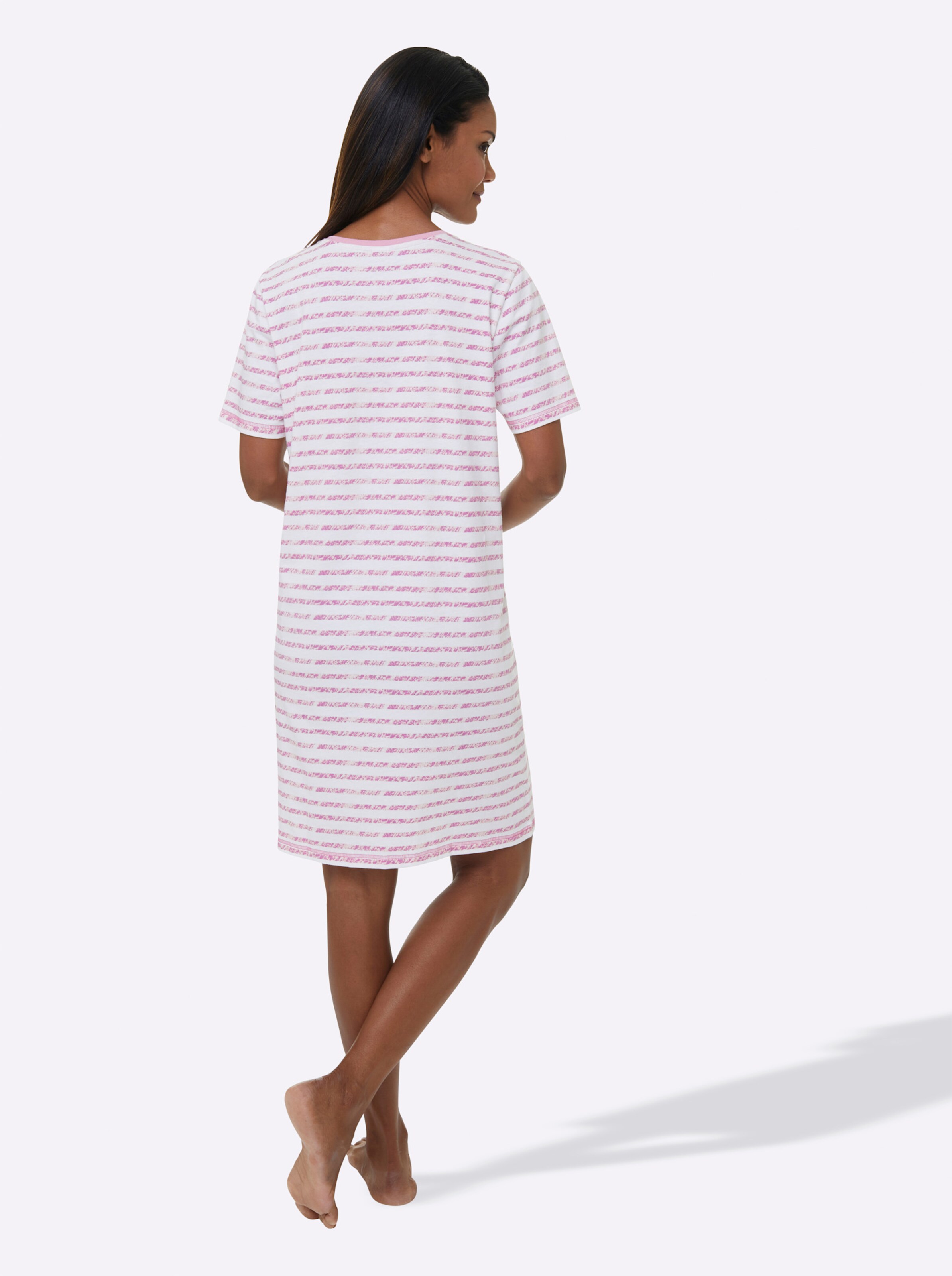 wäschepur Kurzarm-Sleepshirts in erika + erika-gestreift