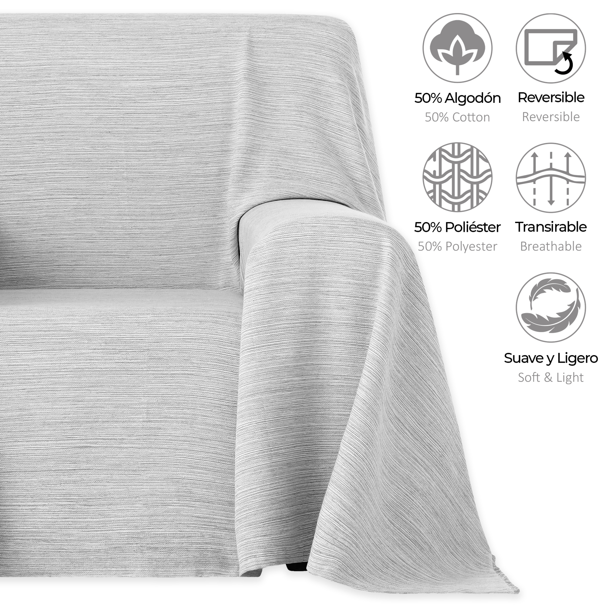 Tecido xadrez multiuso, modelo 180x260 cm, cinza claro.
