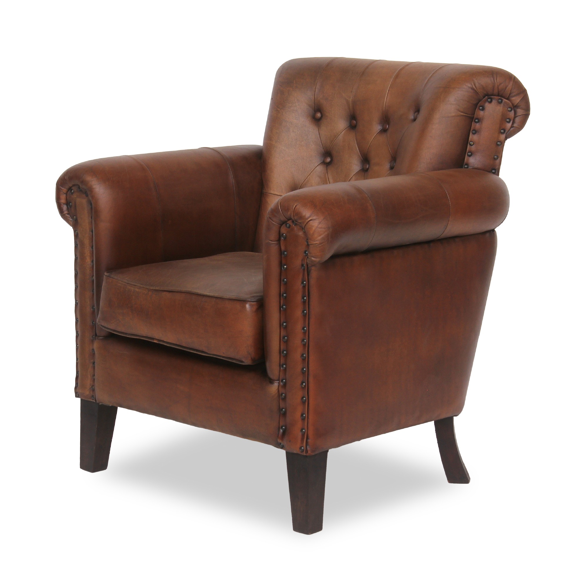 Ledersessel 'Chest' mit Armlehnen, braun, T 86 cm, B 88 cm, H 94 cm von fischer's lagerhaus